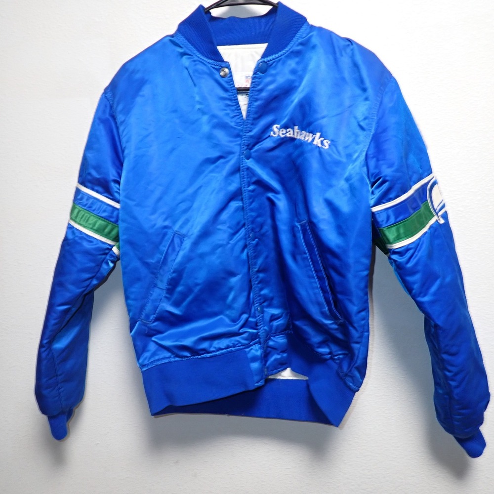 Vintage Seattle Seahawks Starter NFL Pro Line Satin Bomber Jacket Blue Small